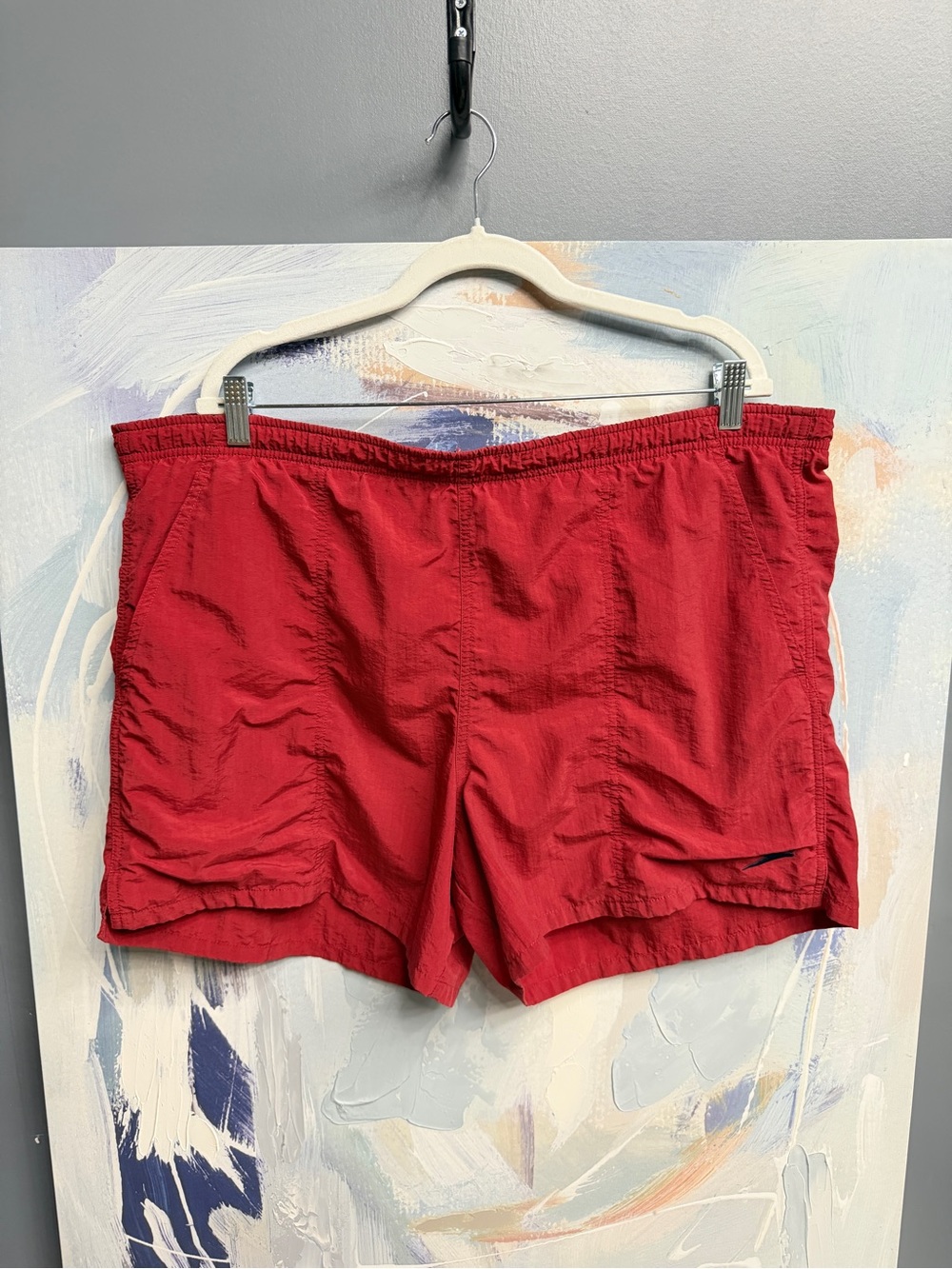 Speedo Men’s Distressed Red 5” Swim Trunks Large Mesh Lined Quick Dry Shorts